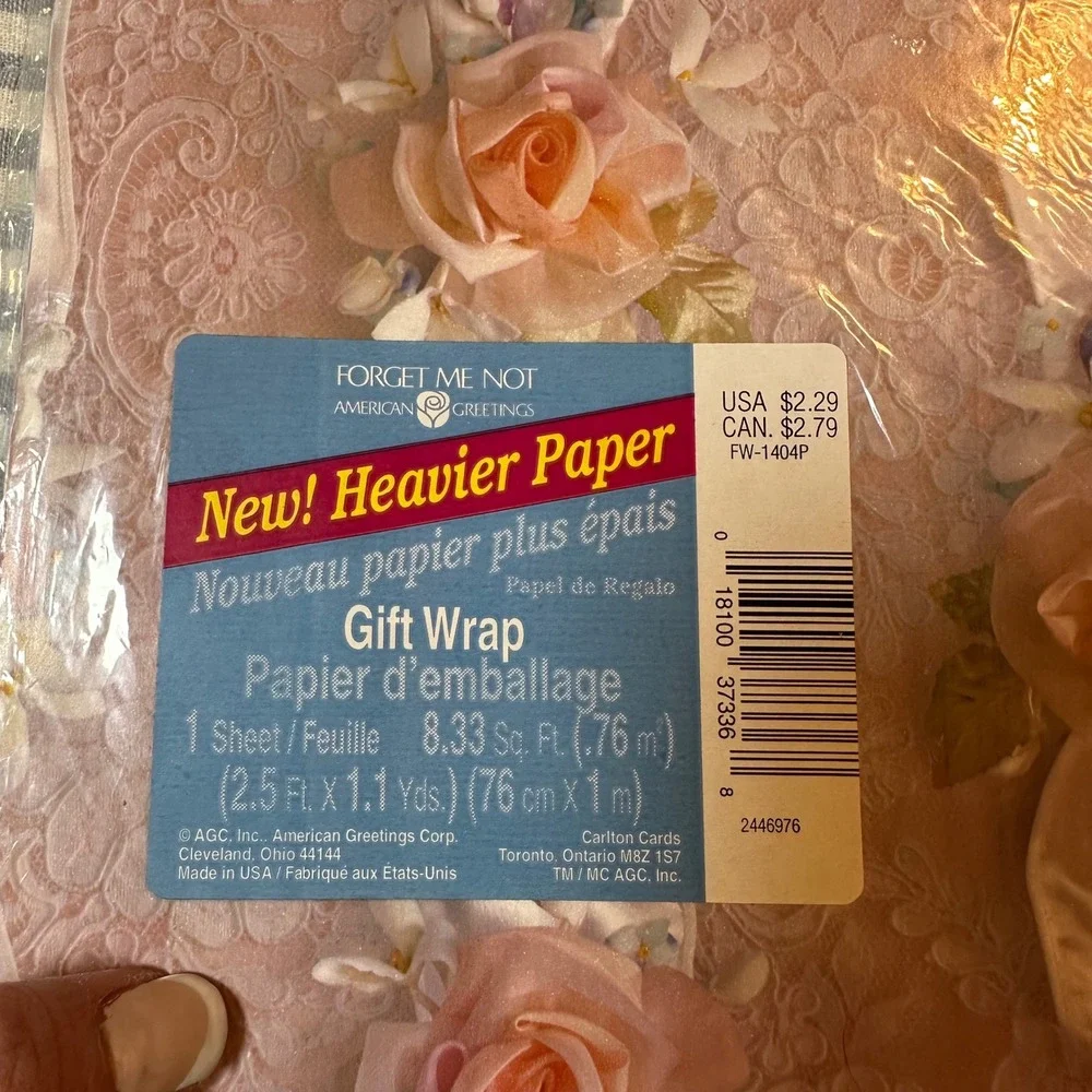 Vintage American Greetings Forget Me Not‎ Pink Lace Rose Floral Gift Wrap Sheet
